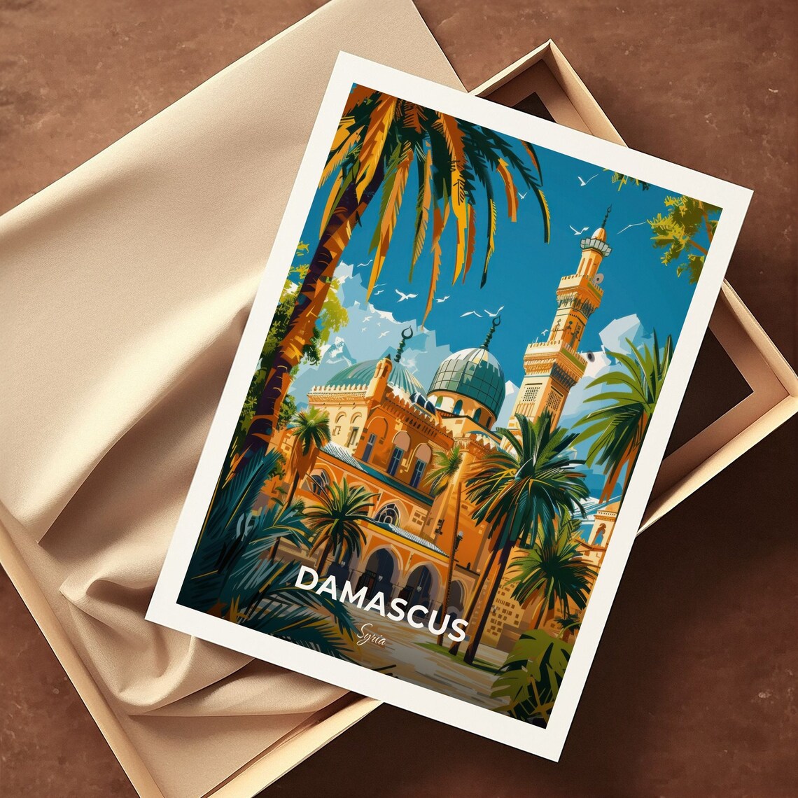 Damascus Syria Historic Dome Minaret Palm Garden Travel Poster - Image 3