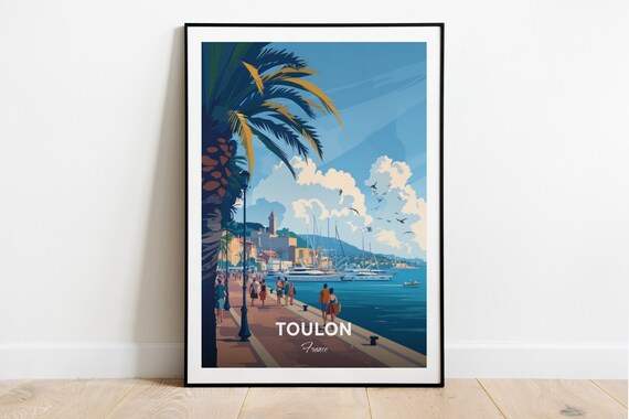 Toulon France Palm Lined Marina Promenade Coastal Travel Poster