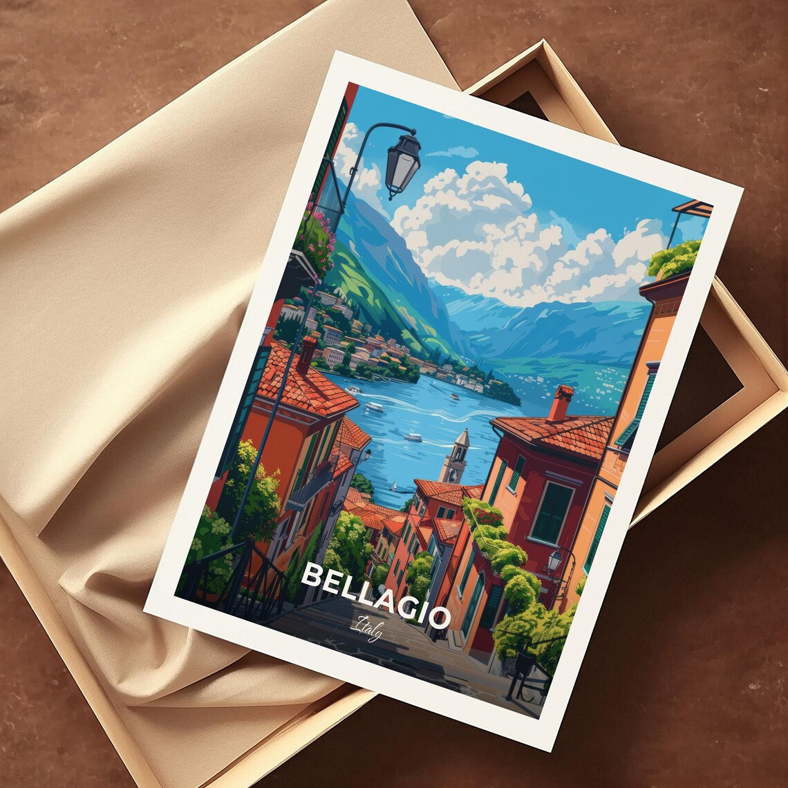 Bellagio Italy Lake Como Waterfront Village Vintage Travel Poster - Image 4