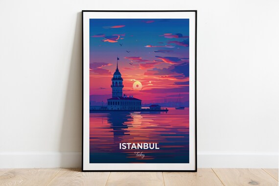 Istanbul Turkey Maidens Tower Sunset Bosphorus Silhouette Travel Poster
