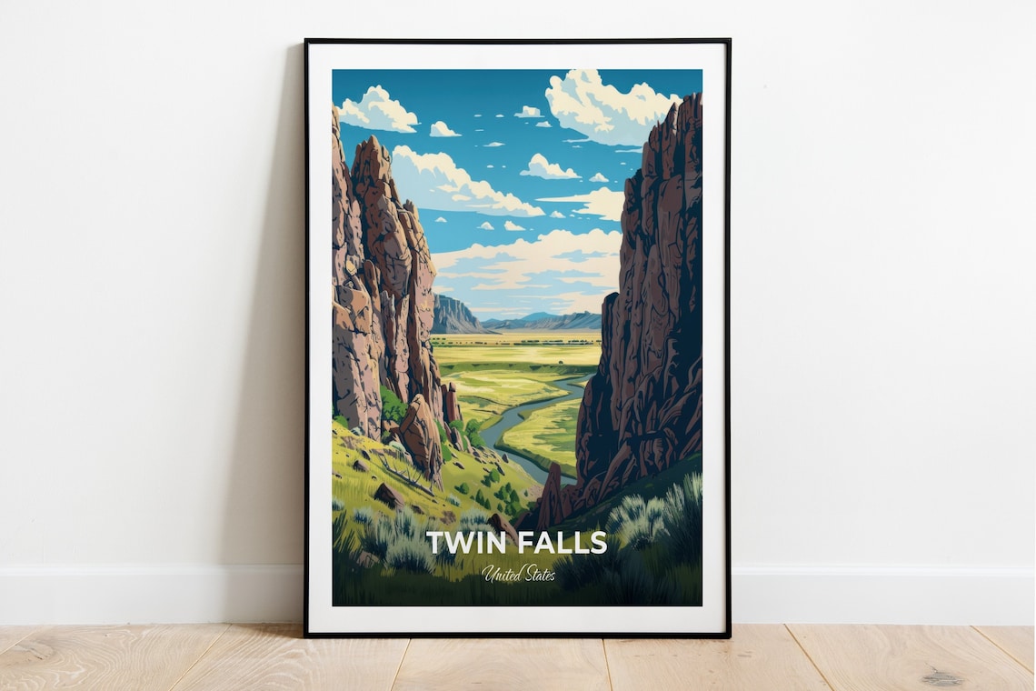 Twin Falls Travel Poster City Of Rocks National Reserve City Print Cityscape Artwork Birthday Wedding Gift Wall Art Location Print