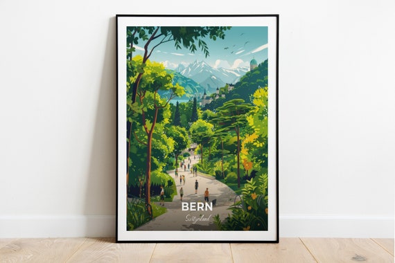 Bern Travel Poster Bern Bear Park City Print Cityscape Artwork Birthday Wedding Gift Wall Art Location Print Home Decor