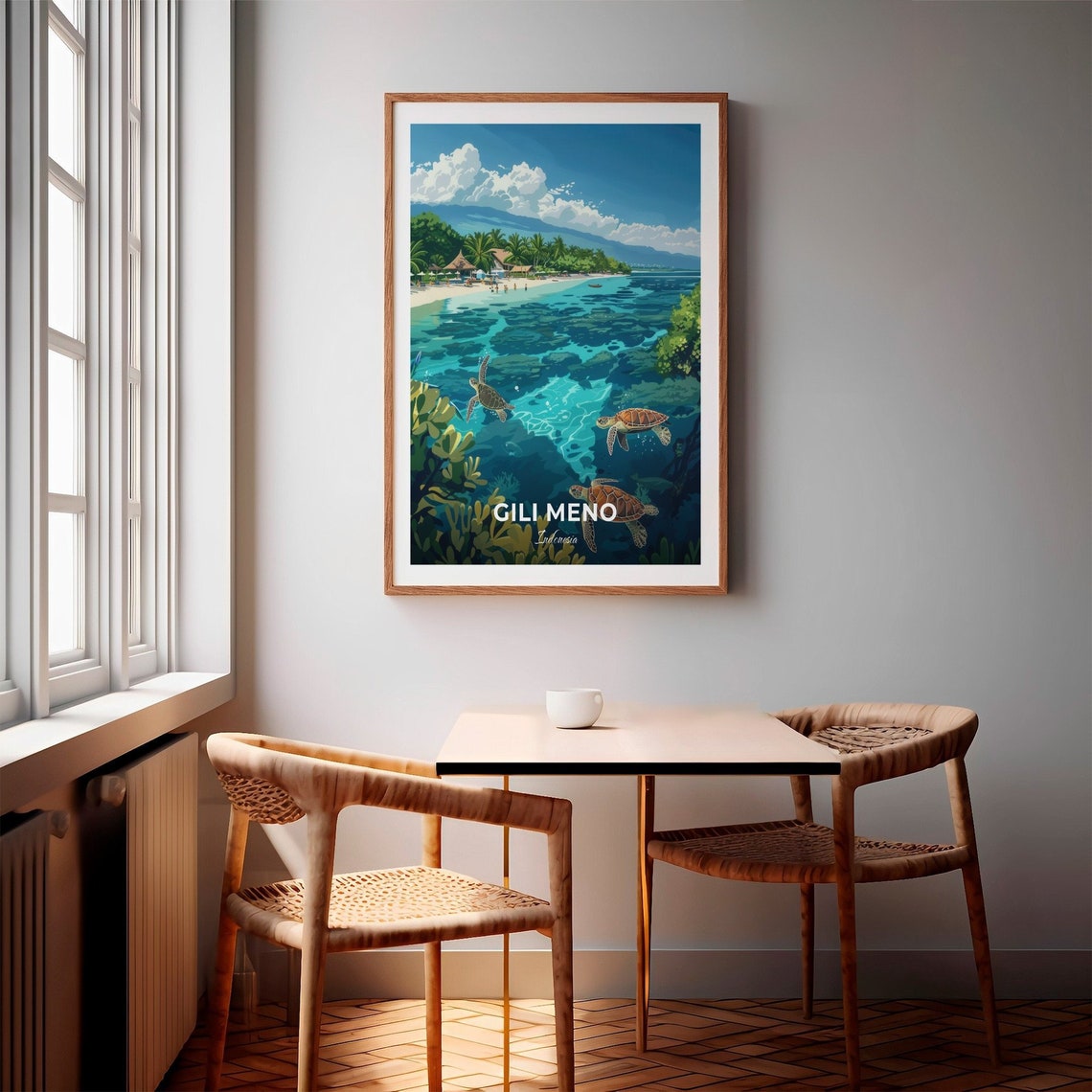 Gili Meno Sea Turtles Coral Reef Beach Indonesia Vintage Travel Poster - Image 2