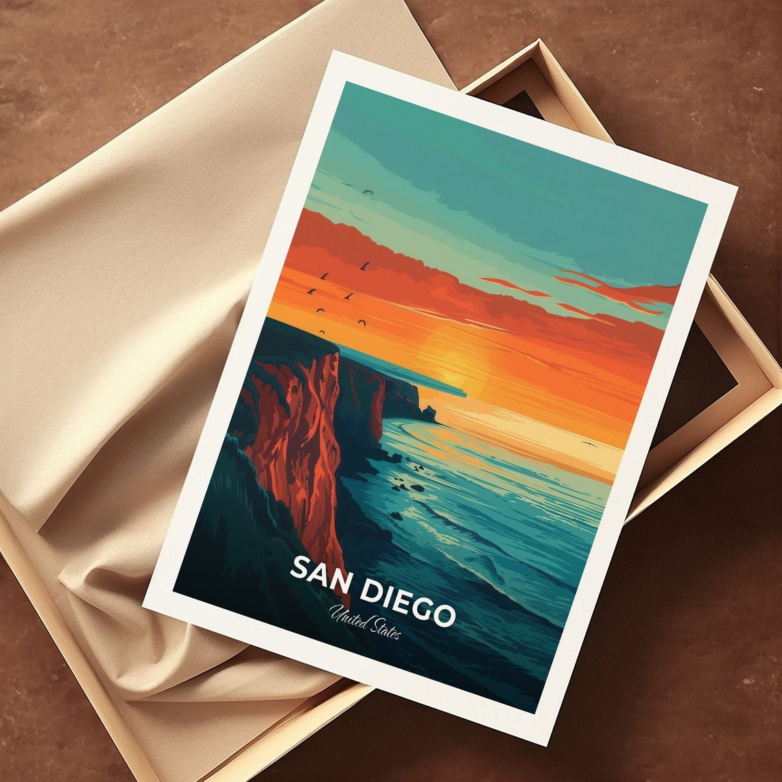 San Diego California Red Cliffs Sunset Ocean Coast Travel Poster - Image 3