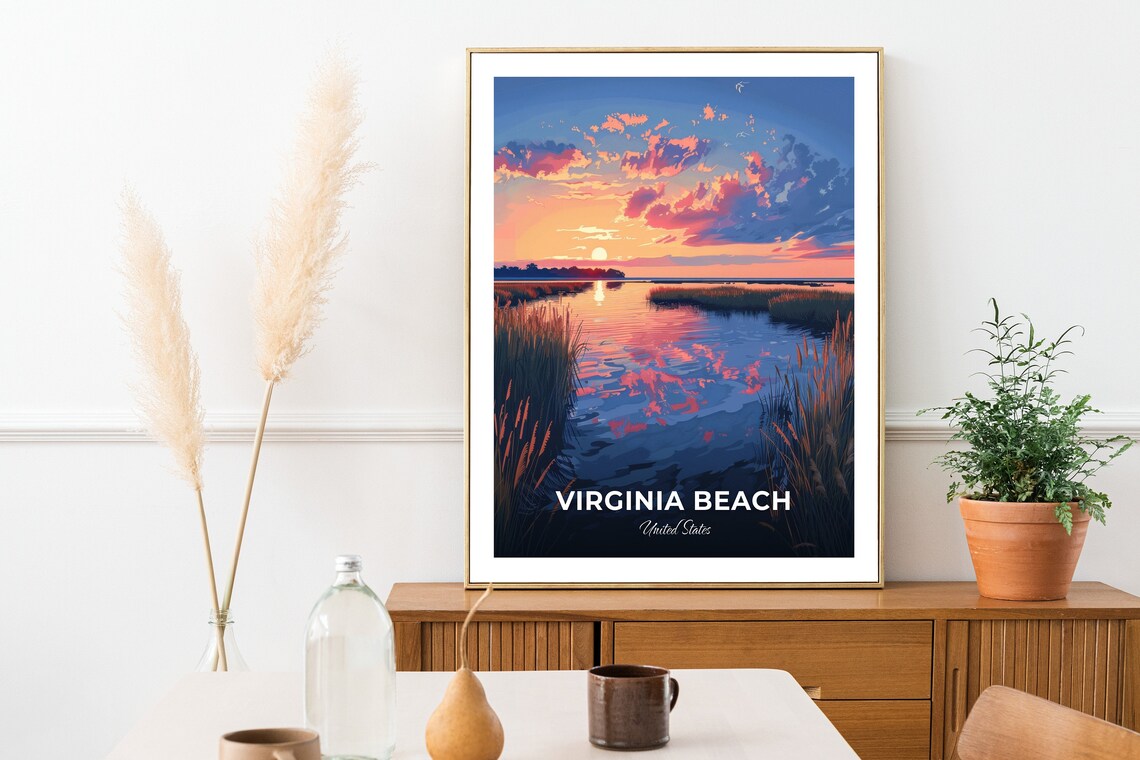 Virginia Beach United States Back Bay Marsh Sunset Wetland Reflection Poster - Image 2