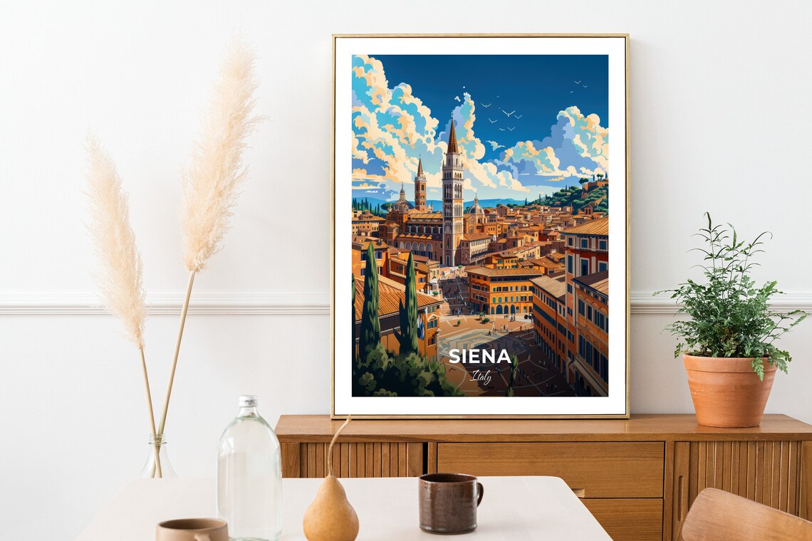 Siena Italy Piazza del Campo Aerial Towers Rooftops Travel Poster - Image 2