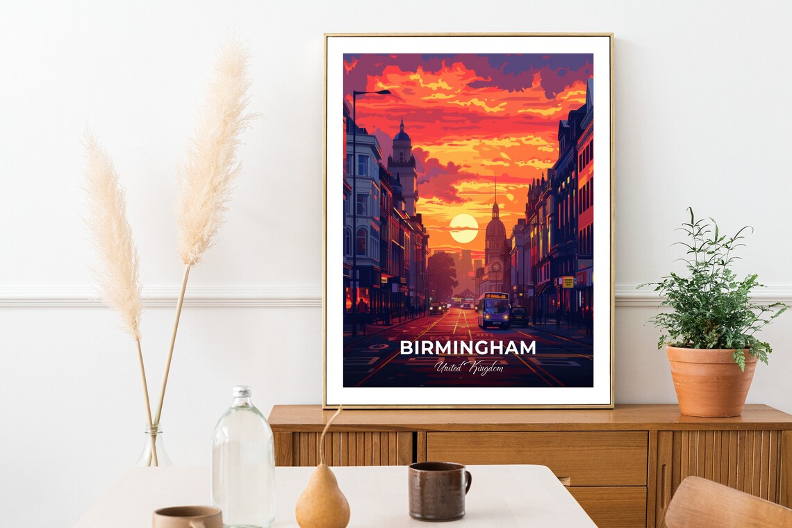 Birmingham United Kingdom Broad Street Sunset Buses Dramatic Sky Poster - Image 2