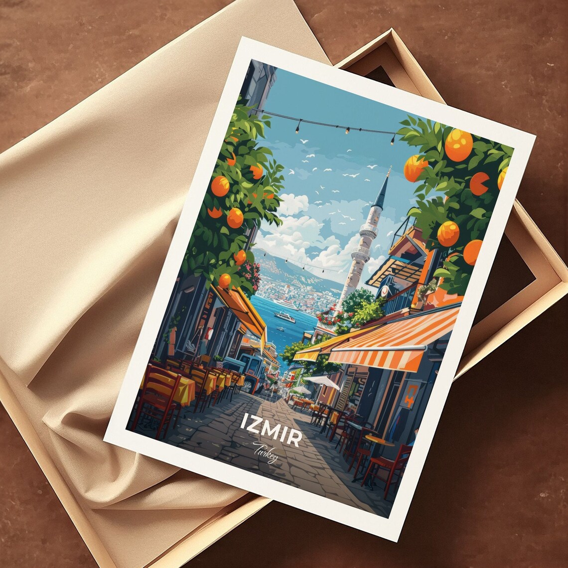 Izmir Turkey Kemeralti Market Street Travel Poster Bazaar Cafe Art - Image 3