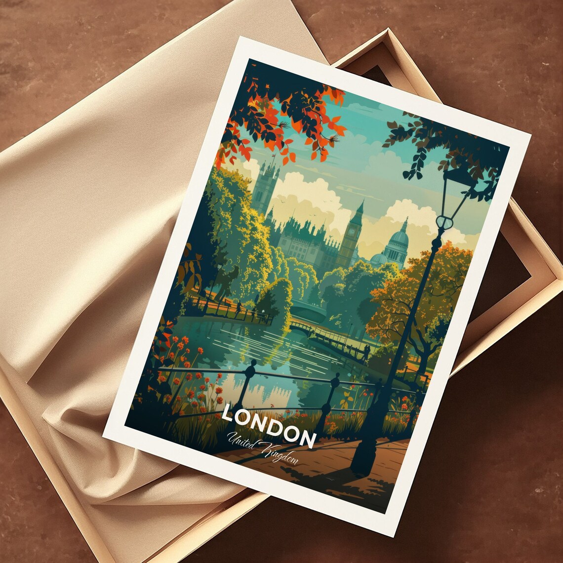 London Regents Park Lake Westminster View Cityscape Travel Poster - Image 3