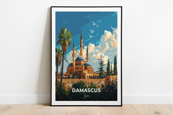 Damascus Darwish Pasha Mosque Domes Minarets Skyline Syria Travel Poster