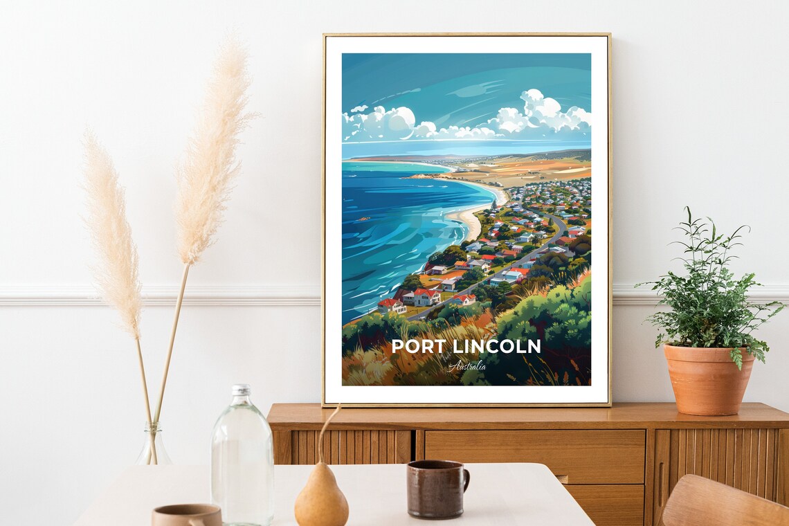 Port Lincoln Australia Aerial View of Coastal Town and Bay Travel Poster - Image 3