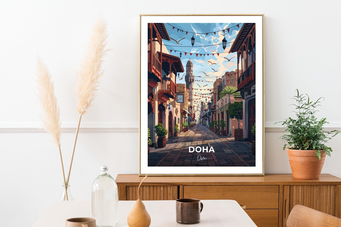 Doha Qatar Old Souq Street Lanterns Bunting Banner View Poster - Image 3