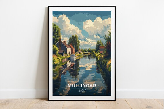 Mullingar Ireland Royal Canal Cottages And Narrowboat Scene Poster