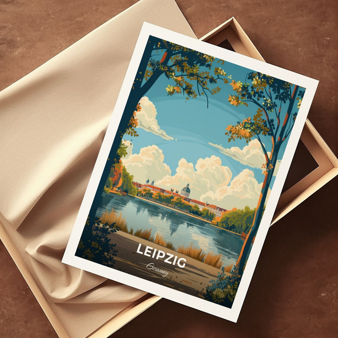 Leipzig Germany Serene Lakeside City Skyline Autumn View Poster - Image 3