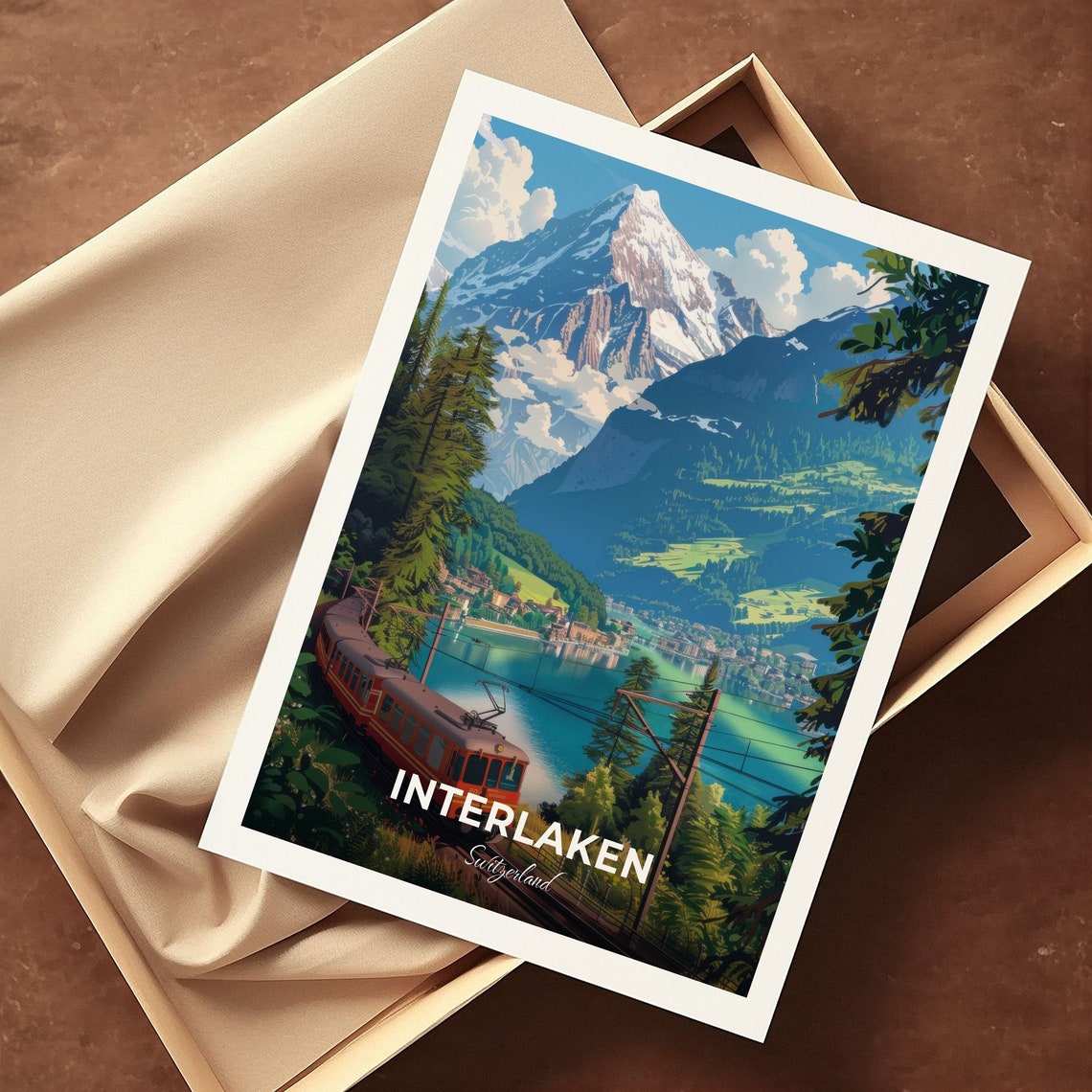 Interlaken Switzerland Travel Poster Alpine Railway Lake Eiger Artwork - Image 3