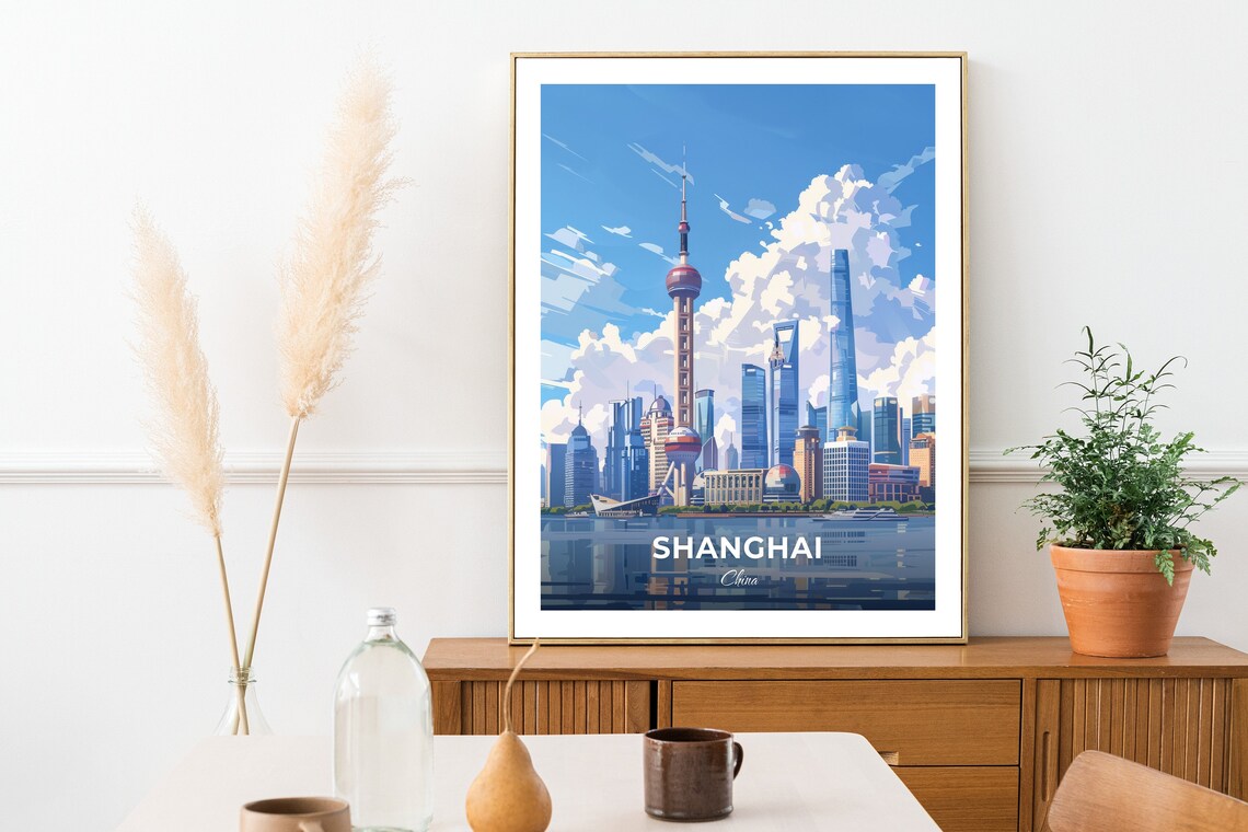 Shanghai Skyline Oriental Pearl Tower Daytime Cityscape Travel Poster - Image 2