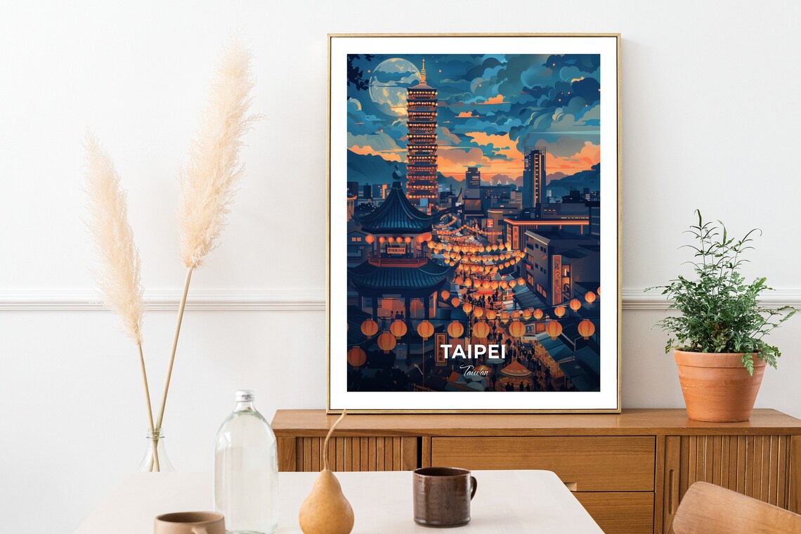 Taipei Shilin Night Market Lanterns Glowing Night Skyline Travel Poster - Image 2