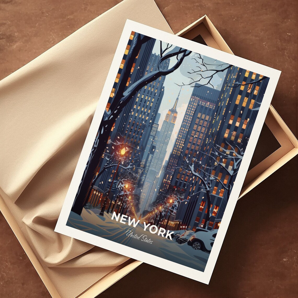 New York City Snowy Midtown Winter Night Street Scene Poster - Image 3