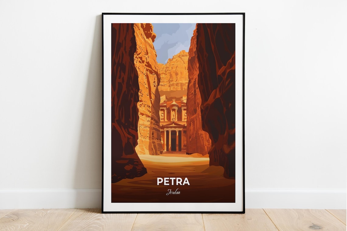 Petra Jordan The Siq Canyon Treasury Vintage Desert Travel Poster