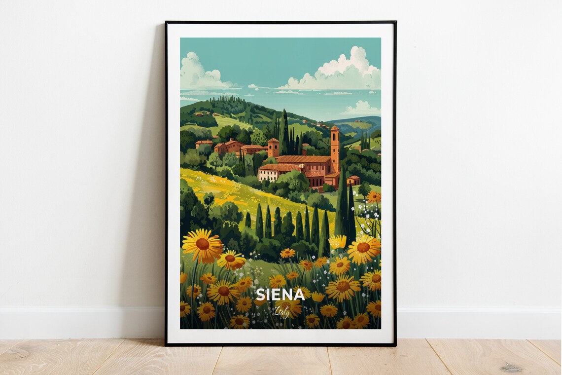 Siena Italy Wildflower Meadow Tuscan Countryside Garden Travel Poster