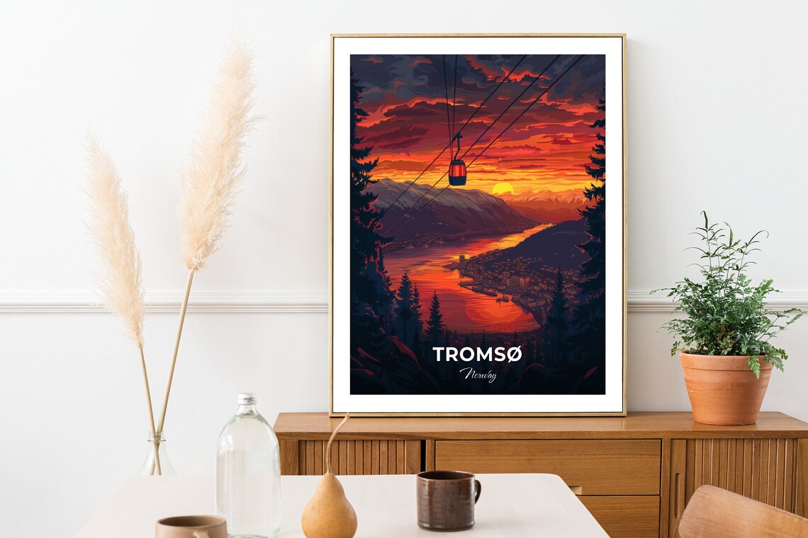 Tromso Norway Fjellheisen Cable Car Arctic Sunset Travel Poster - Image 2