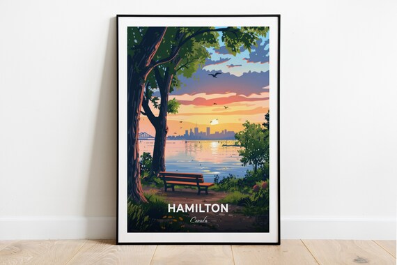 Hamilton Canada Bayfront Park Sunset Bench Golden Lake Poster