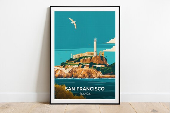 San Francisco Alcatraz Island Lighthouse Bay Vintage Travel Poster