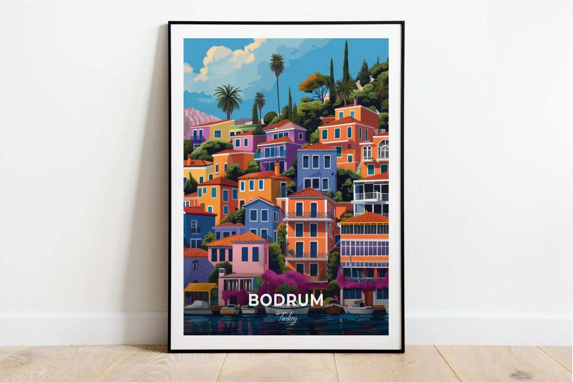 Bodrum Turkey Gumbet Colorful Pastel Houses Harbor View Poster