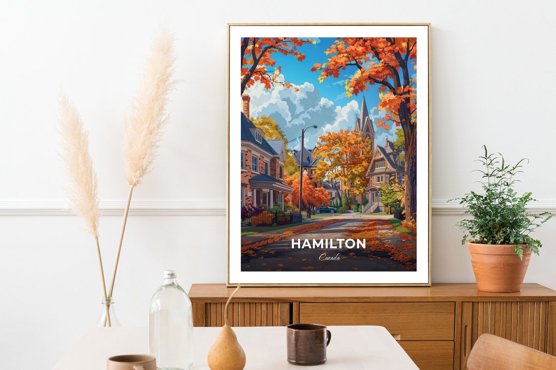 Hamilton Canada Charming Autumn Maple Street Fall Scene Poster - Image 2
