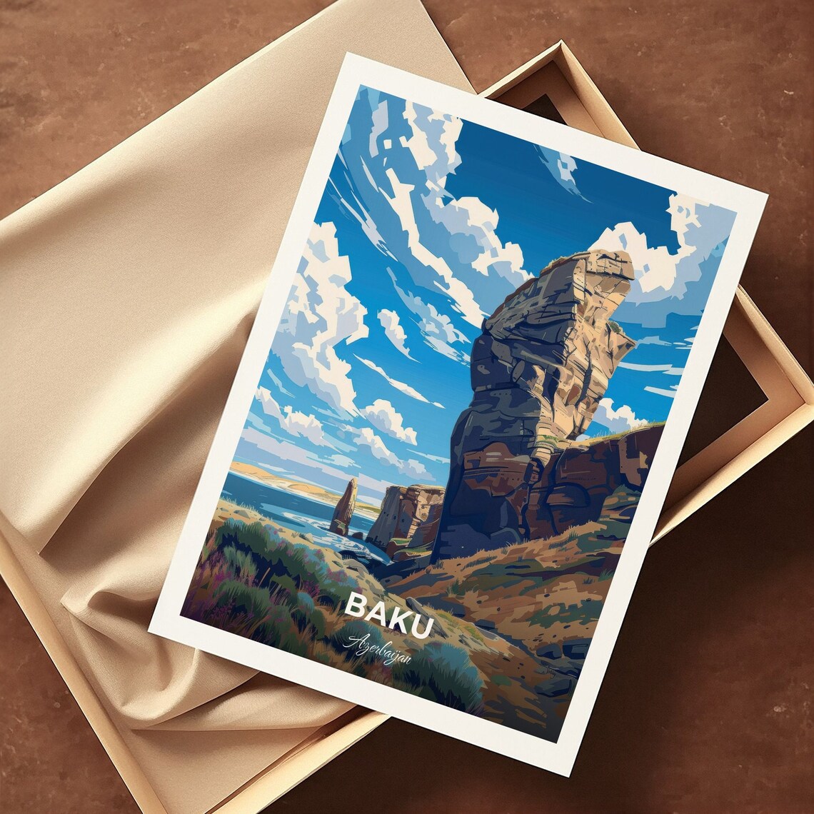Baku Azerbaijan Dramatic Sea Rock Formation Rugged Coast Poster - Image 3