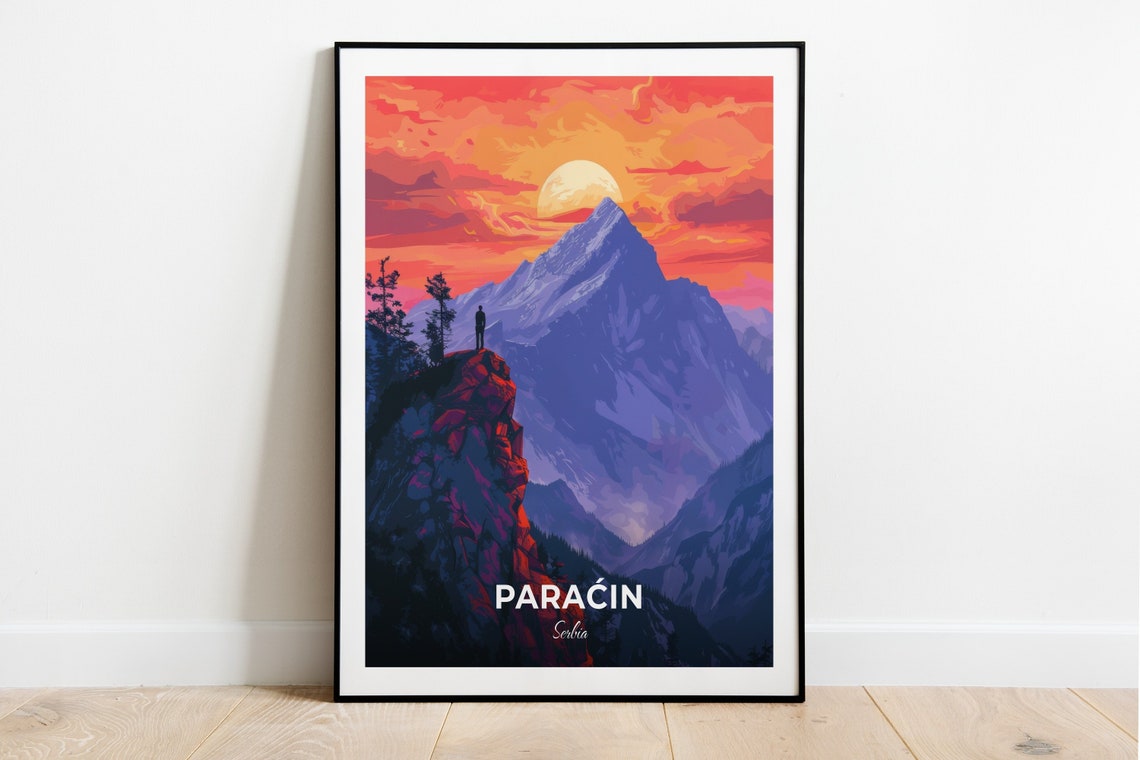 Paracin Serbia Zvid Mountain Sunset Peak Silhouette Art Travel Poster