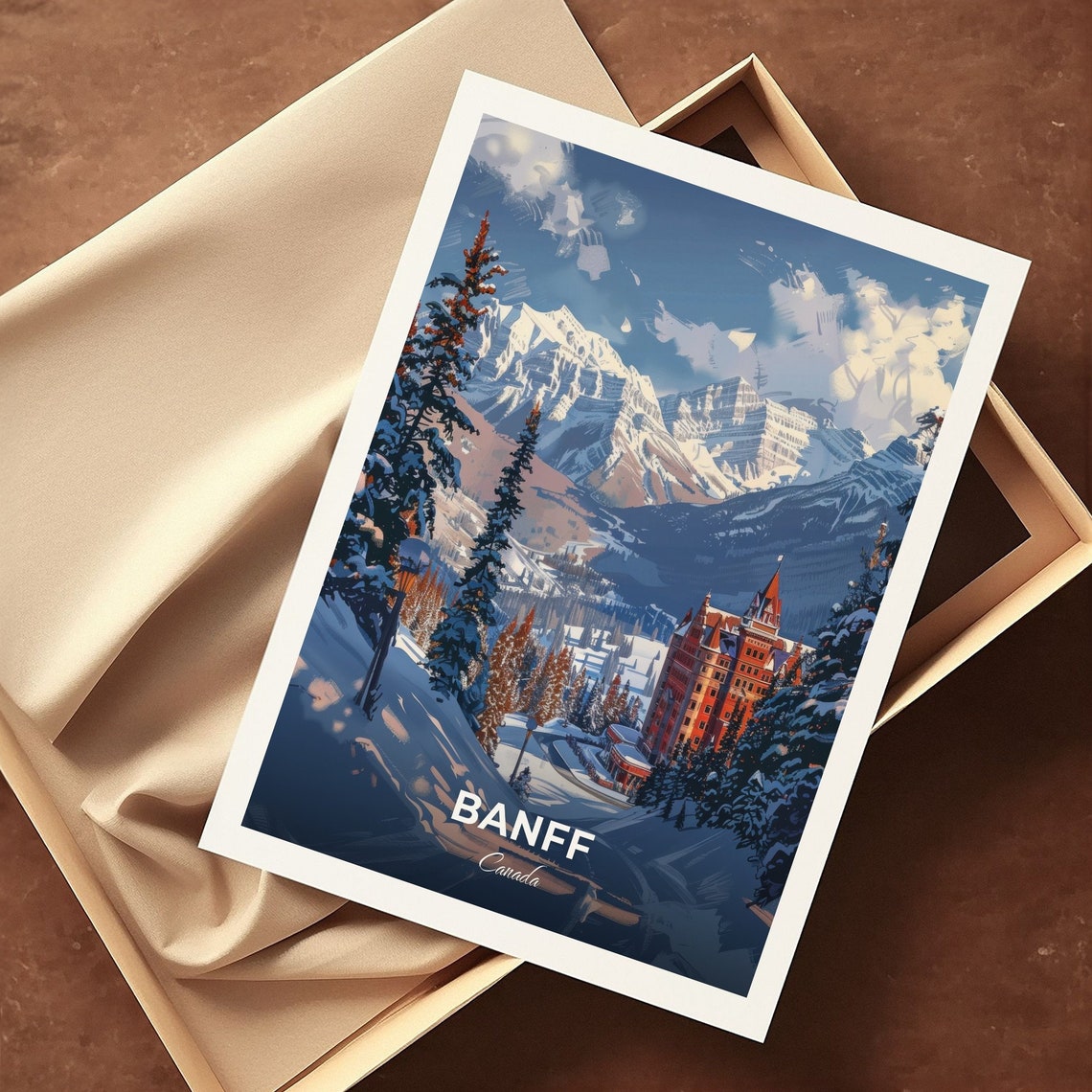 Banff Canada Grand Alpine Hotel Set Among Snowy Rockies Peaks Poster - Image 3