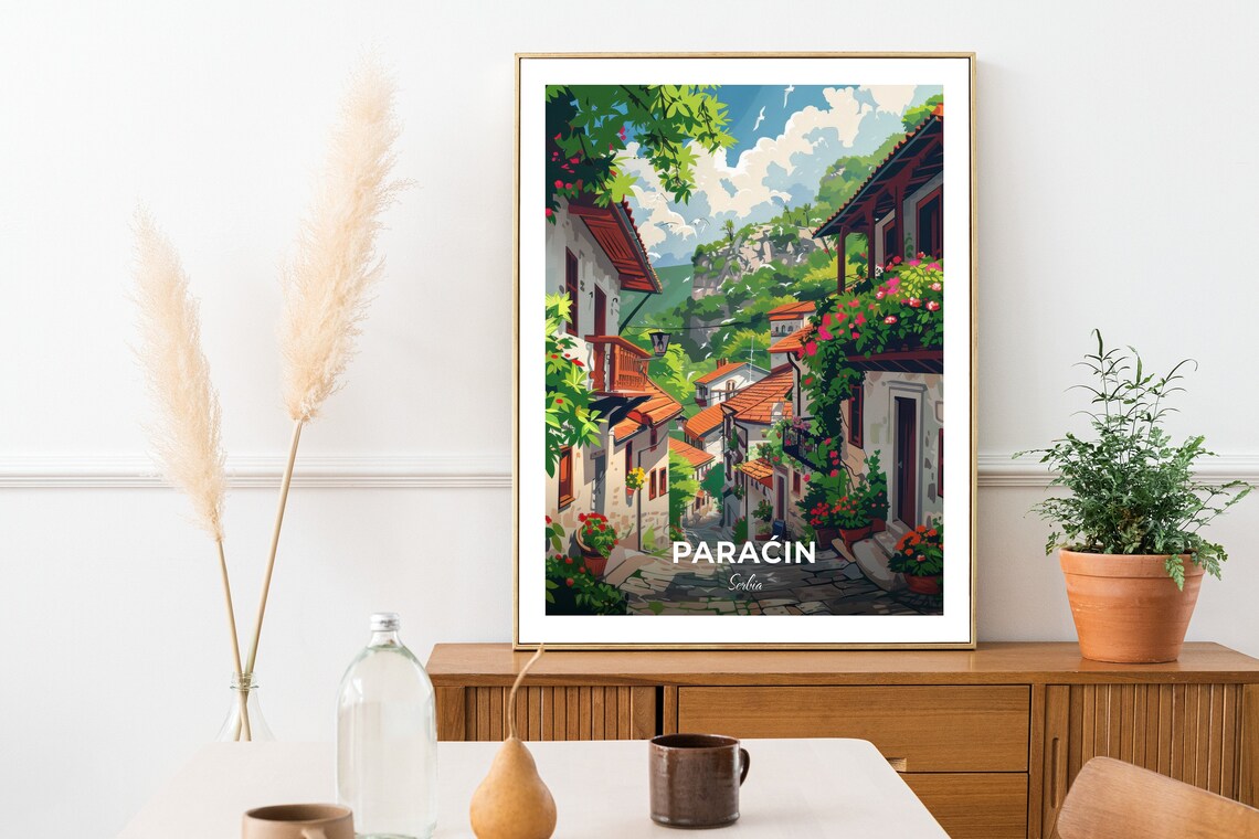 Paracin Serbia Historic Old Town Flower Street Art Travel Poster - Image 2