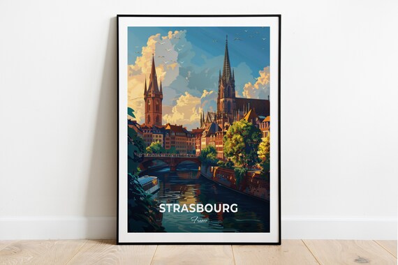 Strasbourg Cathedral River Bridge Old Town France Travel Poster