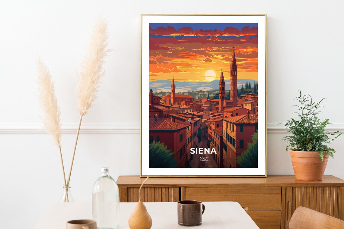 Siena Italy City Walls Rooftops Towers Sunset Skyline Travel Poster - Image 2