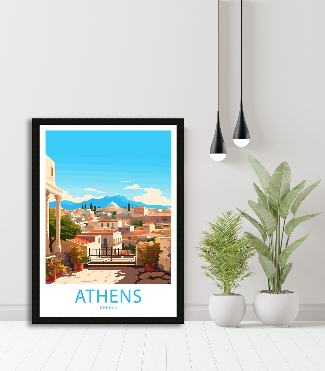 Athens Greece Column Terrace Panoramic City View Retro Art Poster - Image 5