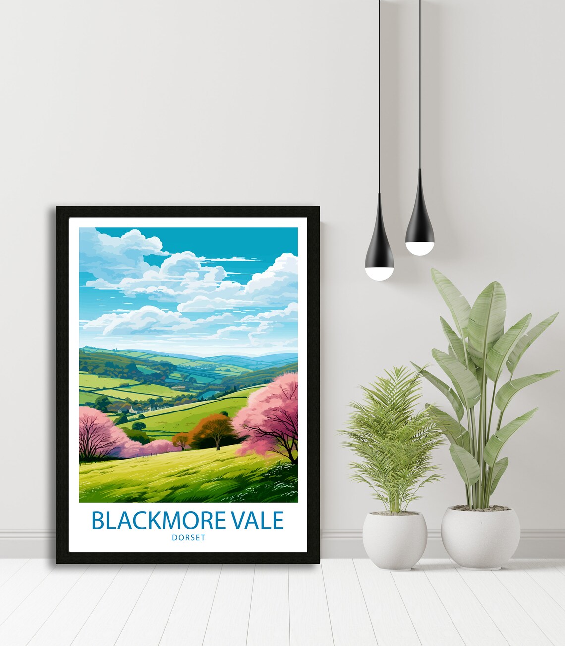 Blackmore Vale Dorset Rolling Hills Blossom Illustrated Travel Poster - Image 4
