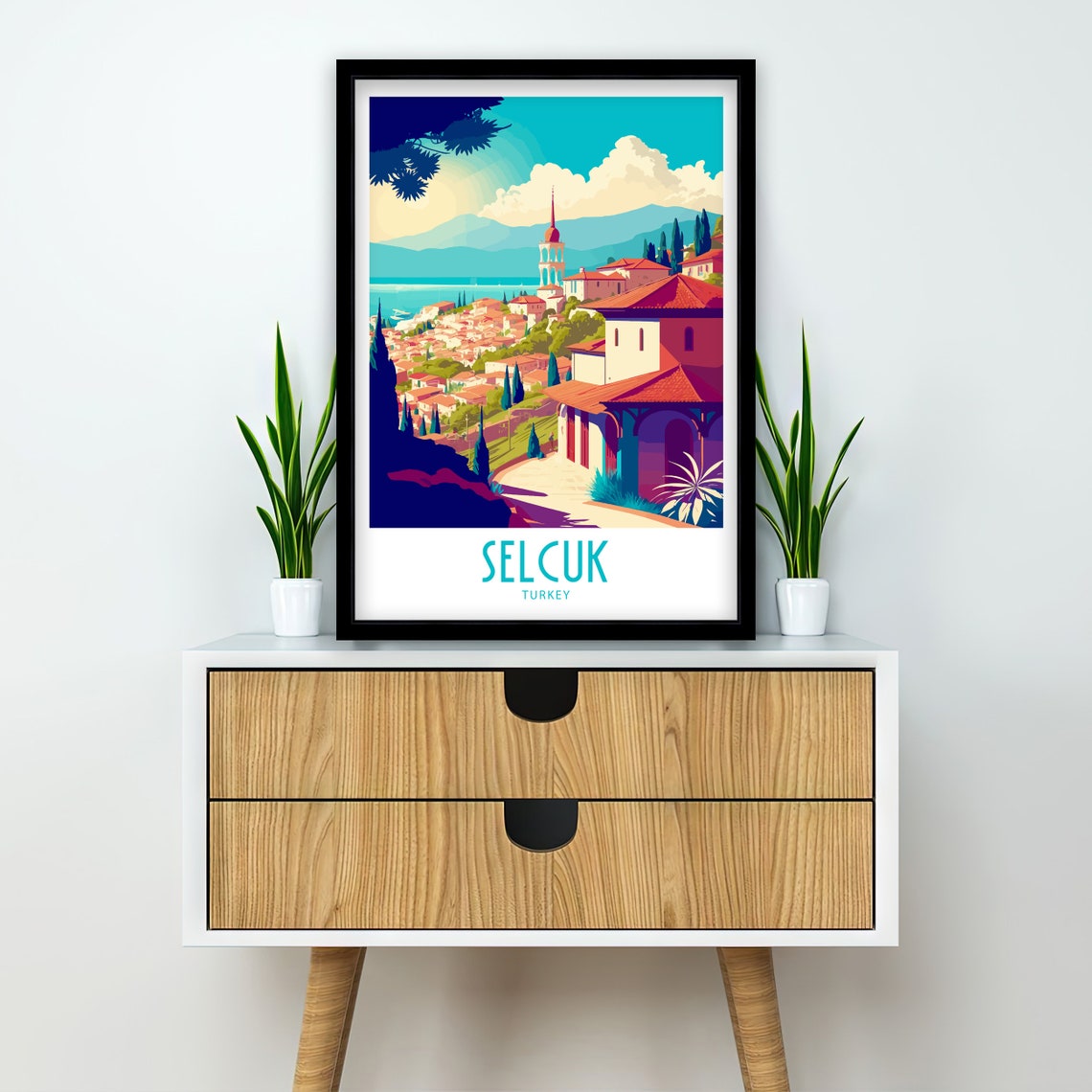 Selcuk Turkey Hillside Old Town Red Roofs Vintage Travel Poster - Image 2