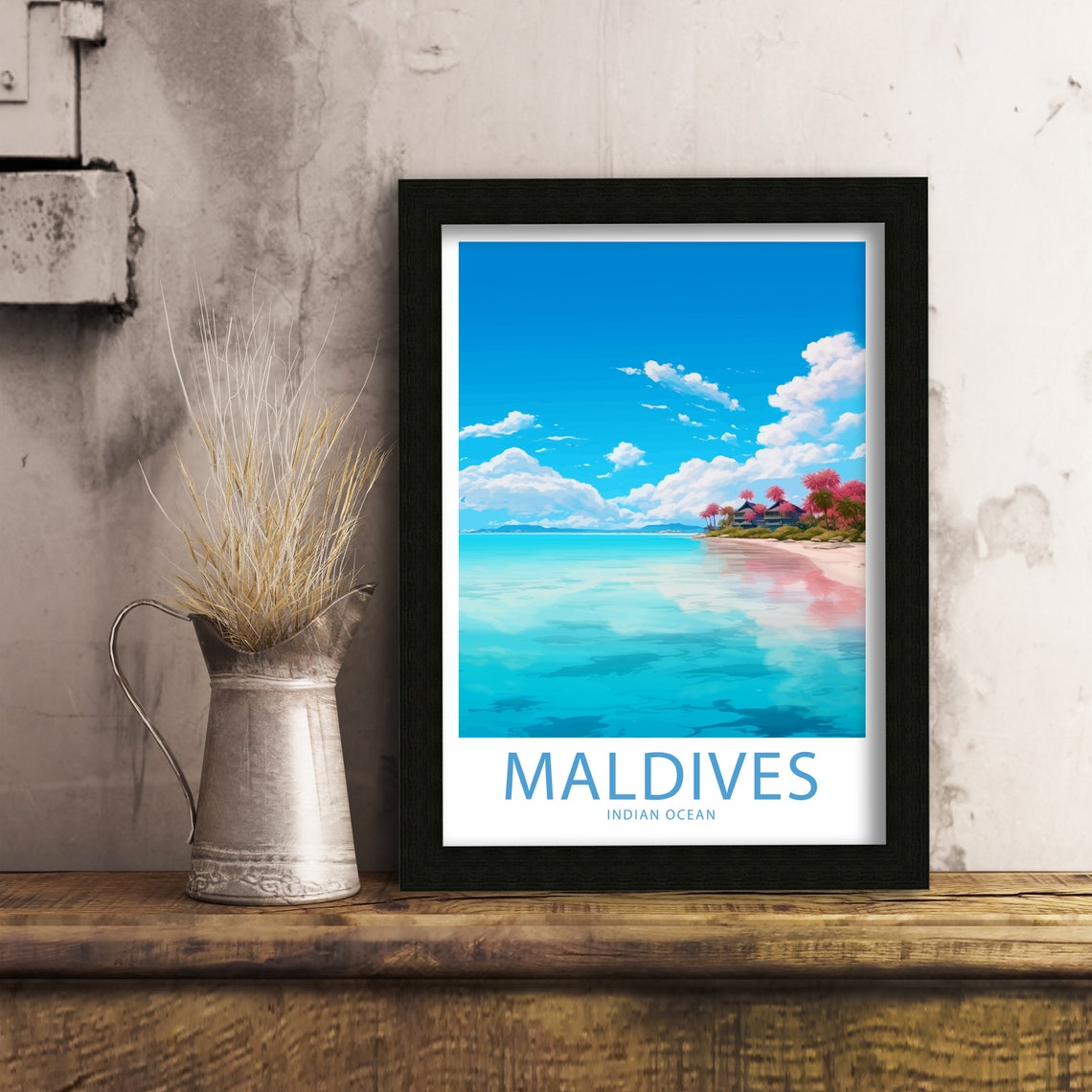 Maldives Indian Ocean Turquoise Shoreline Palm Resort Beach Poster - Image 6