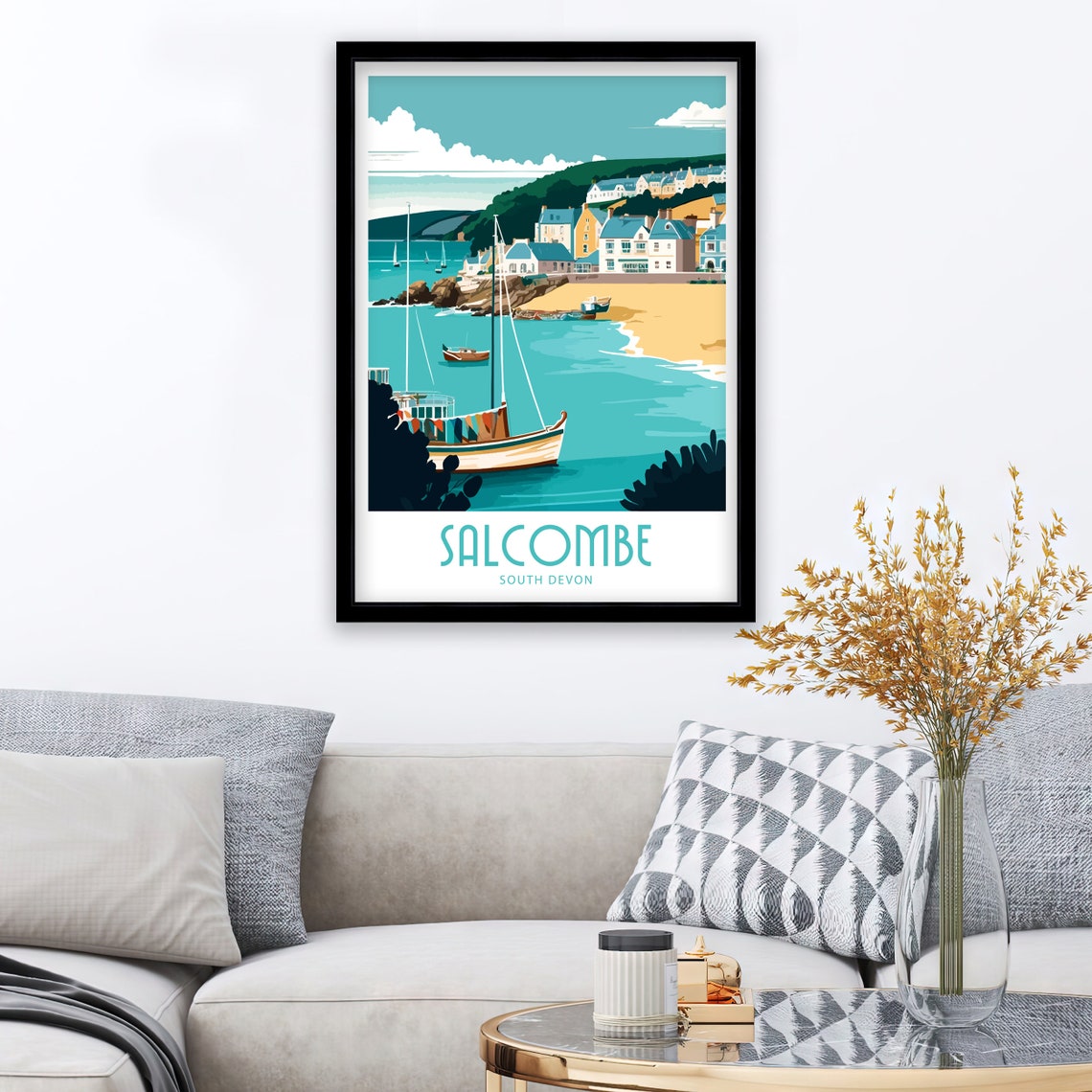 Salcombe South Devon Harbor Sailboats Beach Waterfront Art Poster - Image 3