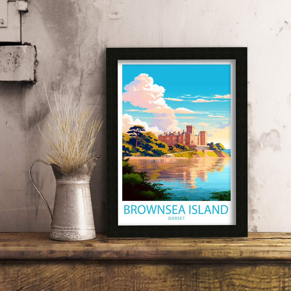 Brownsea Island Dorset Castle Waterfront Illustrated Travel Poster - Image 6