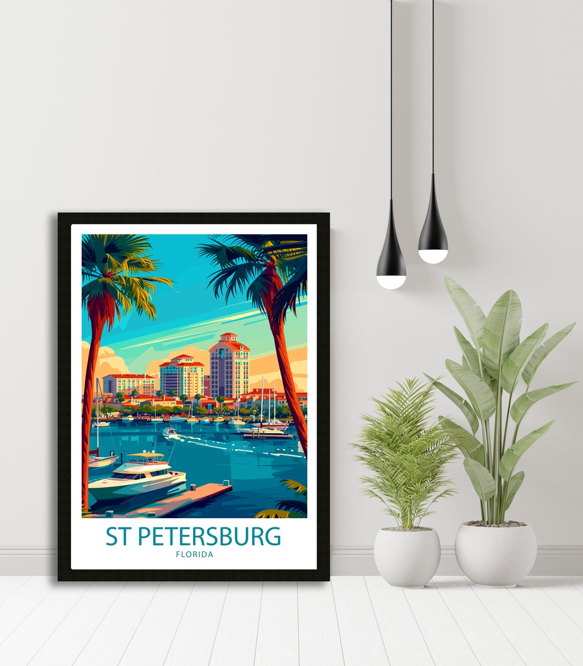 St Petersburg Florida Harbor with Yachts and Palm Trees Art Poster - Image 4