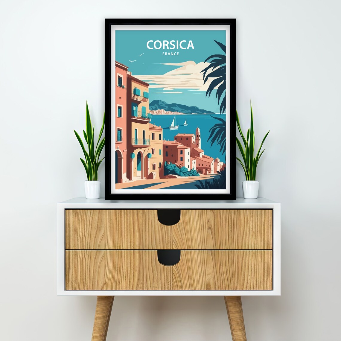 Corsica France Mediterranean Harbor Town And Sailboats Coastal Poster - Image 3