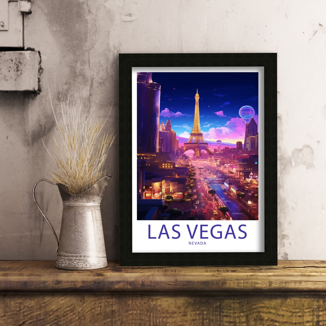 Las Vegas Nevada Neon Strip Eiffel Tower Night Glow Art Poster - Image 6