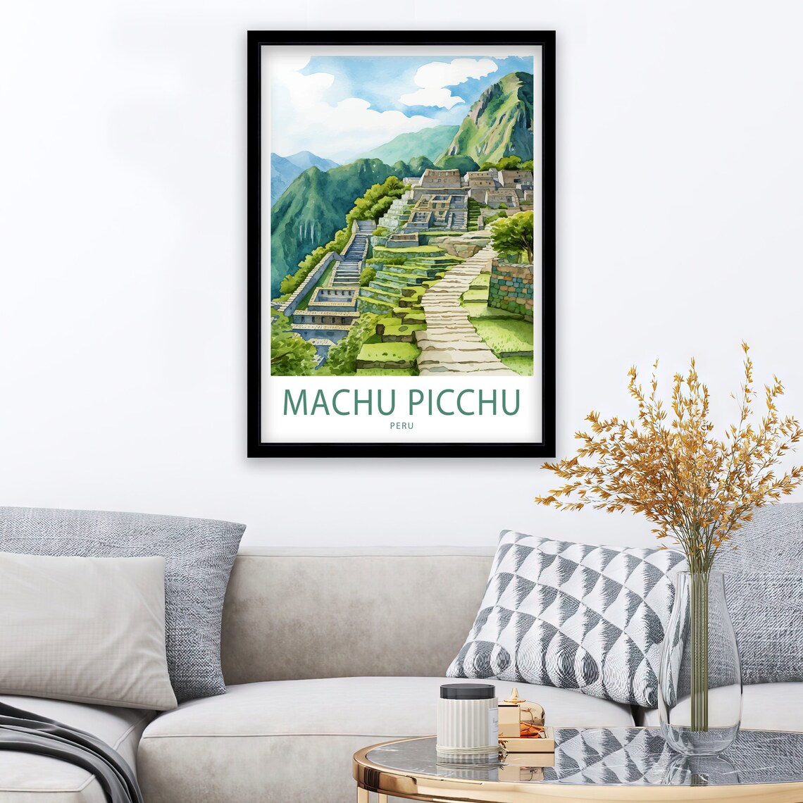 Machu Picchu Peru Stone Terraces Watercolor Illustrated Travel Poster - Image 3
