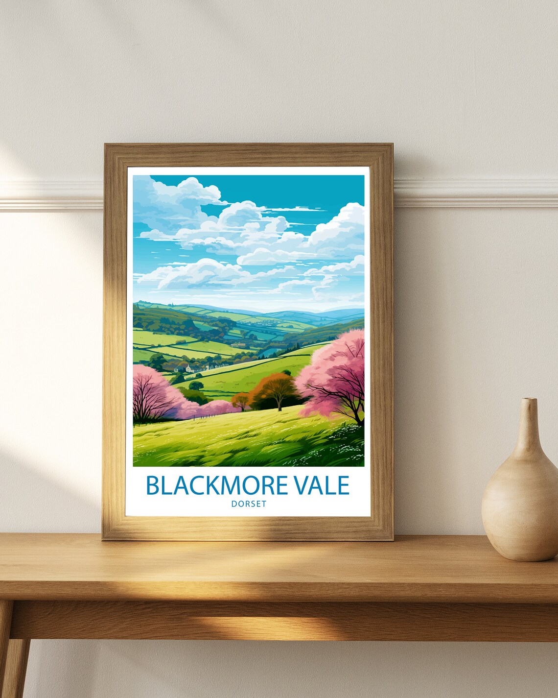 Blackmore Vale Dorset Rolling Hills Blossom Illustrated Travel Poster - Image 3