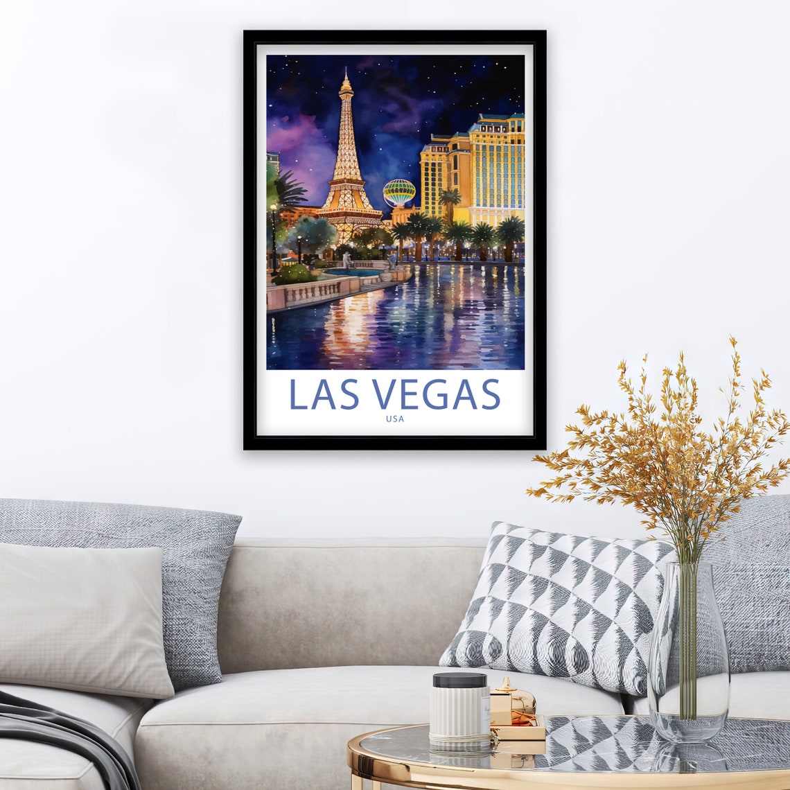 Las Vegas USA Paris Tower Night Skyline Reflection Pool Poster - Image 2