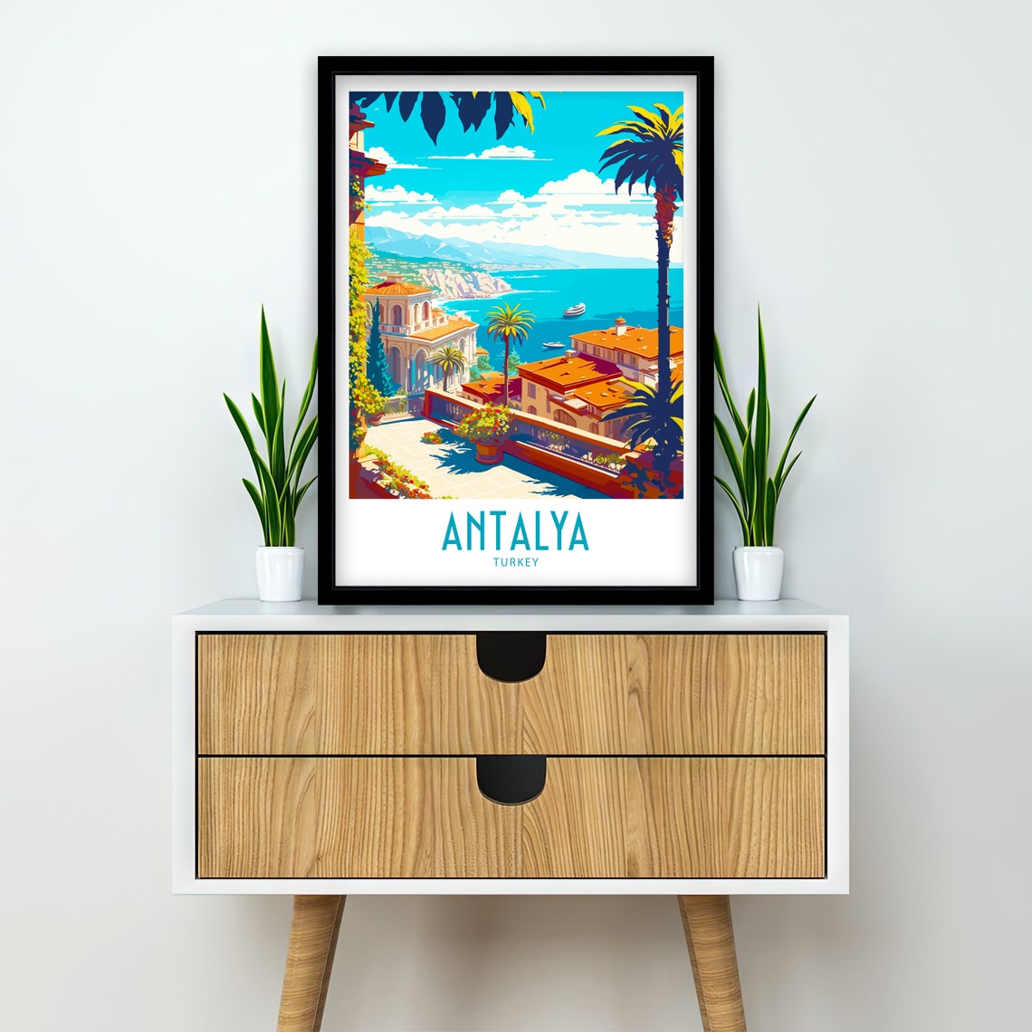 Antalya Turkey Mediterranean Terrace Palm Trees Coastal View Poster - Image 5