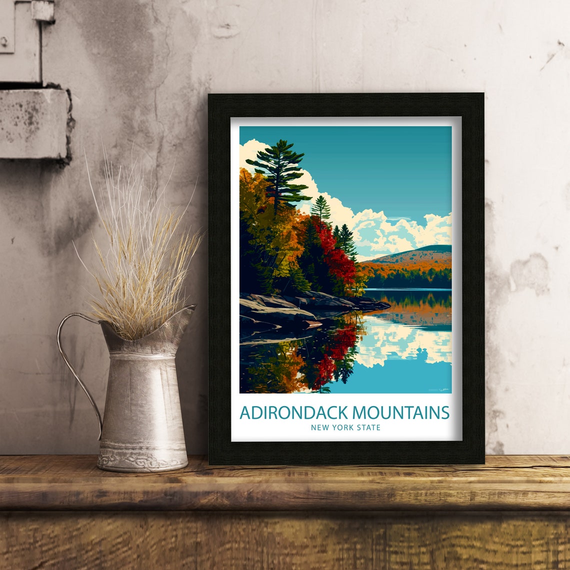 Adirondack Mountains New York Autumn Lake Reflection Travel Poster - Image 6