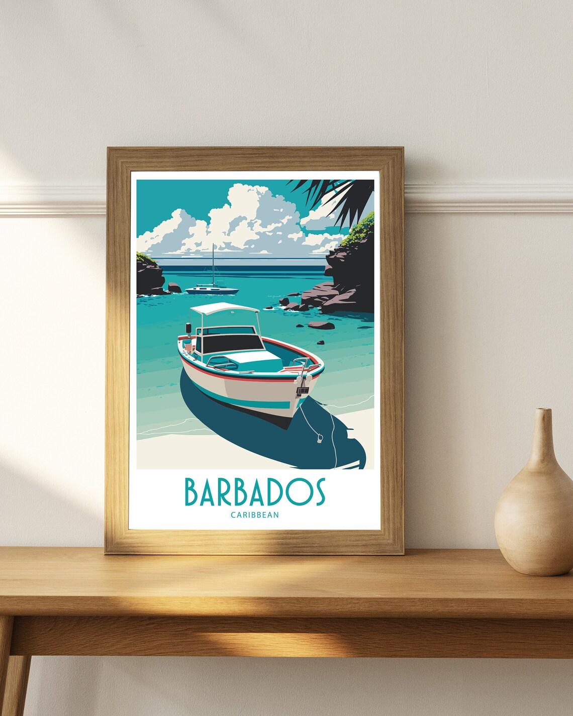 Barbados Caribbean Fishing Boat Turquoise Bay Vintage Travel Poster - Image 3